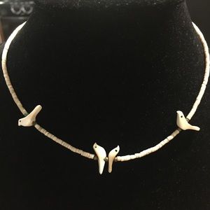 Birds necklace mother of pearl beaded choker